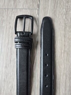 Milorde Mens Black Genuine Leather Dress Belt Matte Buckle Size 38